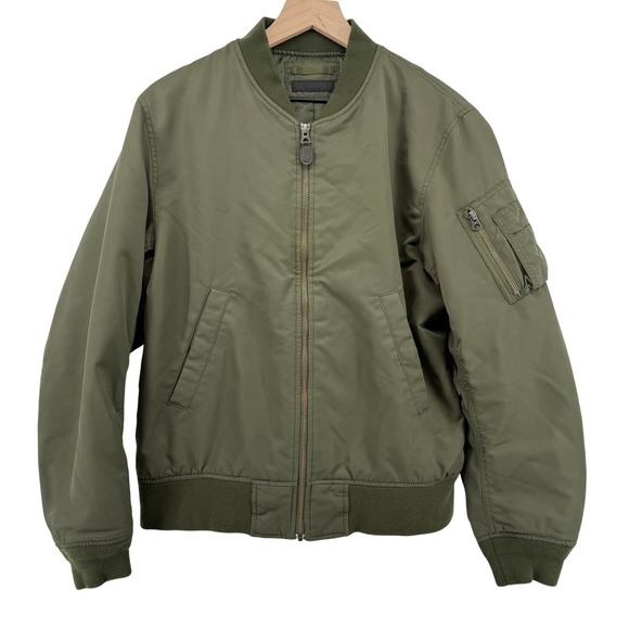 Uniqlo Other - Uniqlo MA-1 Bomber Jacket Olive Green Men S Nylon Ribbed Collar Full Zip Pocket
